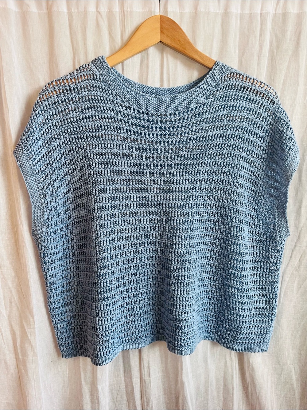 Sky Blue Open-Knit Short Sleeve Top - Picture 4 of 7